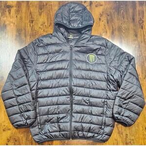 Monster Energy Drink Puffer Jacket Size XL Black With Hood